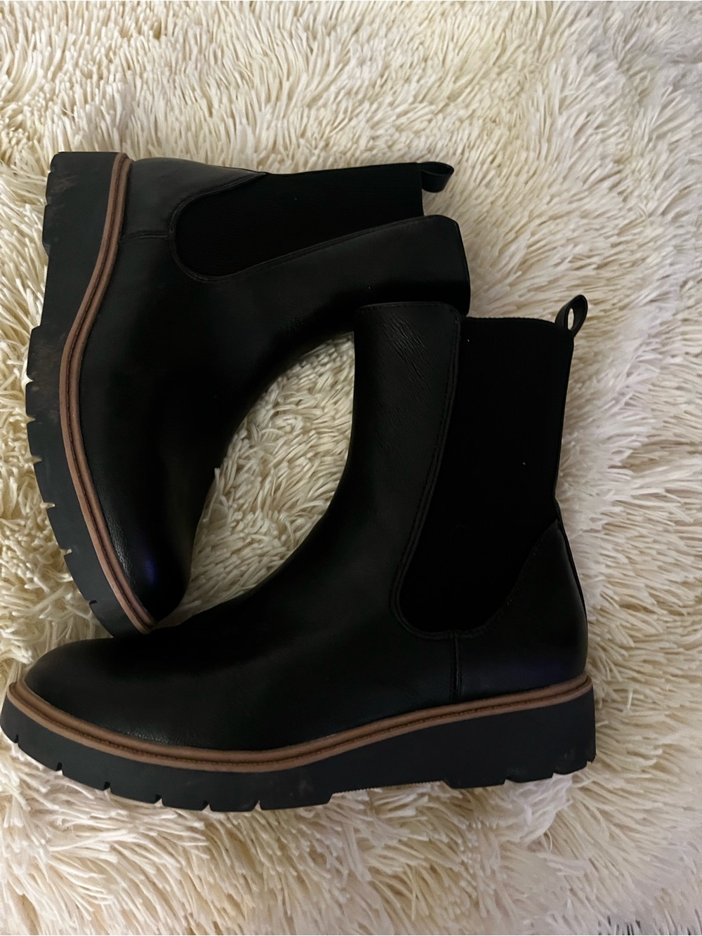 art class Black Chelsea Lug Ankle Boots with Brown Trim